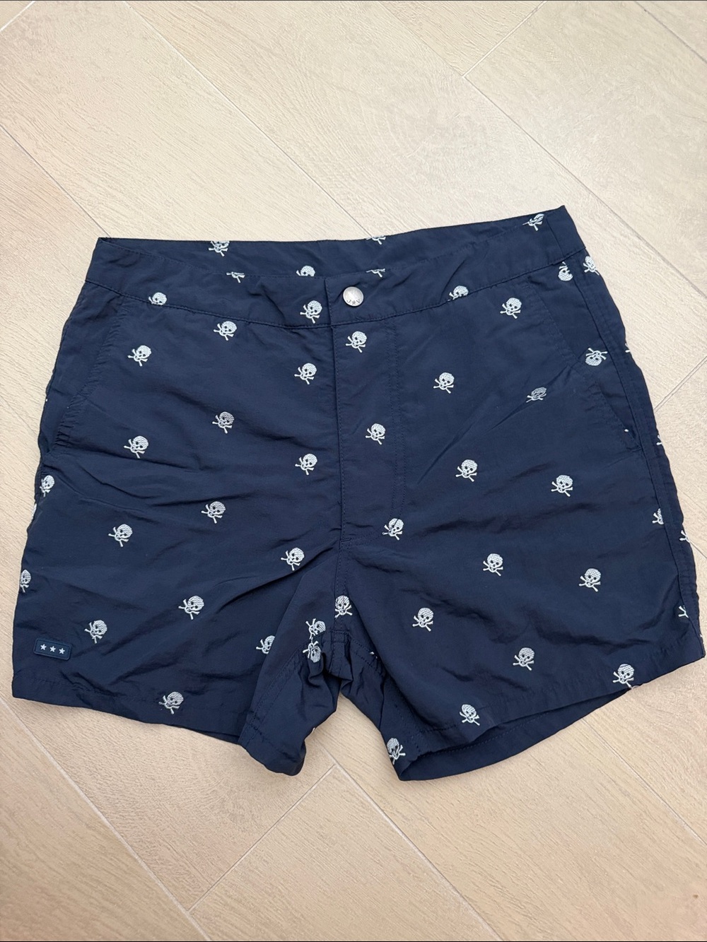 John Varvaros Men's Navy Skull embroidered Swim Shorts 31